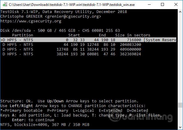 Hvernig á að endurheimta glataða skiptinguna með TestDisk