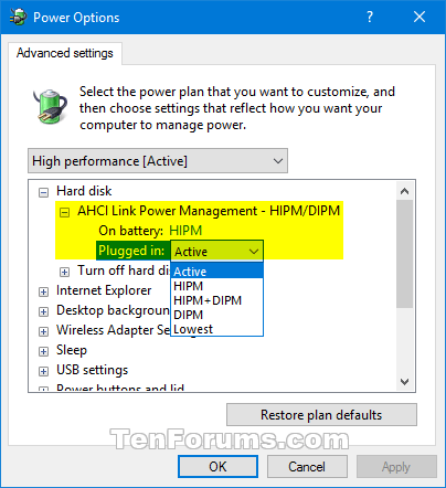 Ako pridať alebo odstrániť AHCI Link Power Management - HIPM/DIPM z Možnosti napájania v systéme Windows
