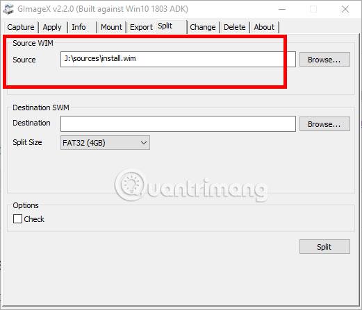 Sådan opdeles Install.wim-fil større end 4 GB