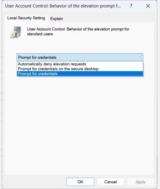 Sådan ændres adfærd for brugeradgangskontrol for standardbrugere på Windows