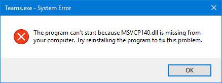 Kā labot kļūdu Trūkst MSVCP140.dll