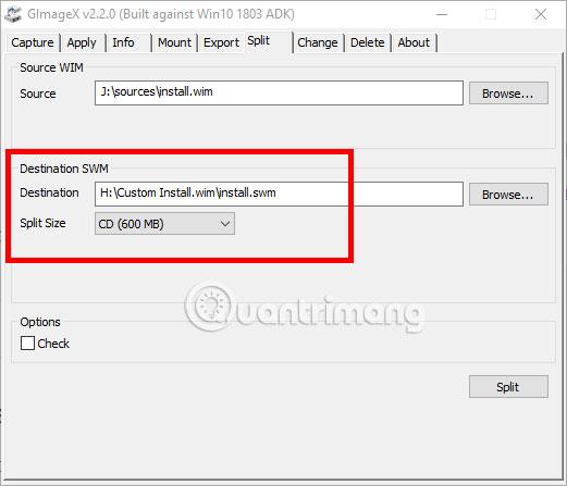 Sådan opdeles Install.wim-fil større end 4 GB