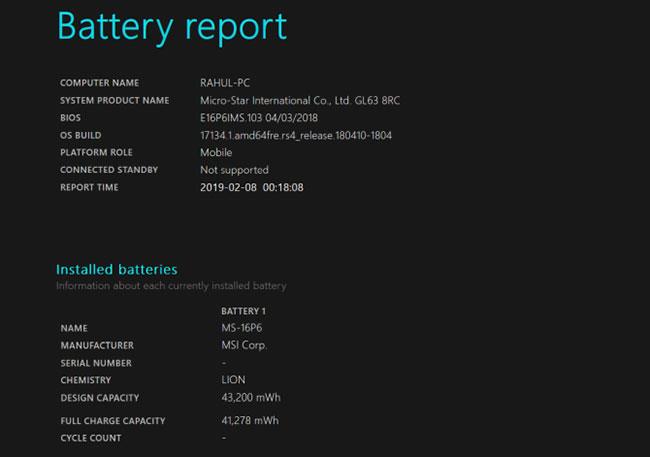 Hvernig á að athuga fjölda hleðslulota á Windows fartölvu Hvernig á að athuga fjölda hleðslulota á Windows fartölvu